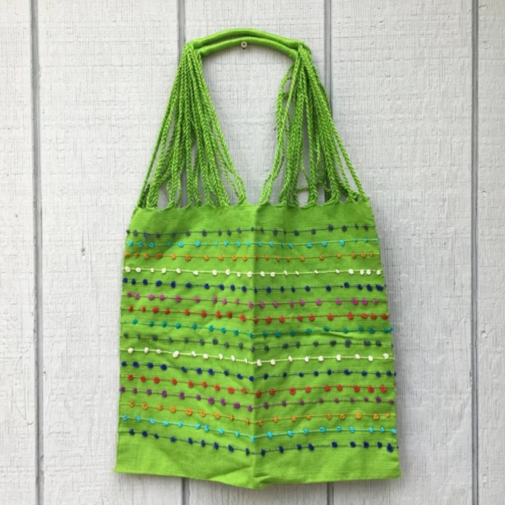 Handmade Hand Woven Cotton Rainbow Striped Mexican Tote Bag - Bolsa Telar Rayas